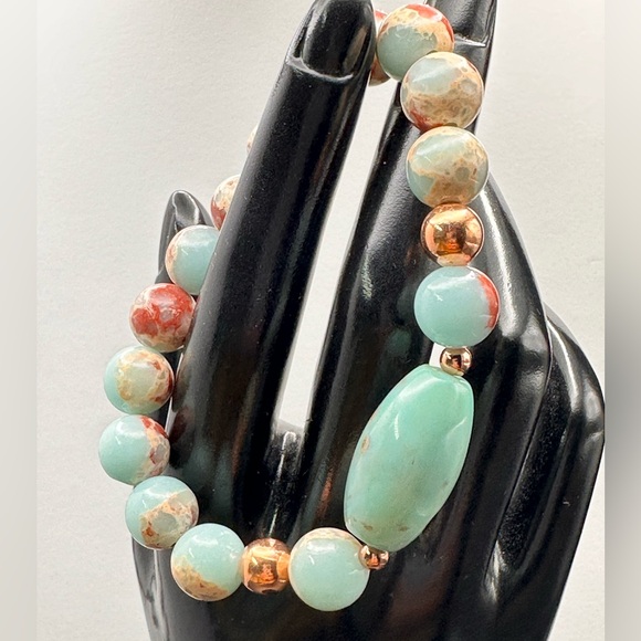 SNAKESKIN ( ICY SKY ) JASPER  NATURAL  BRACELET size 7” - Picture 3 of 9